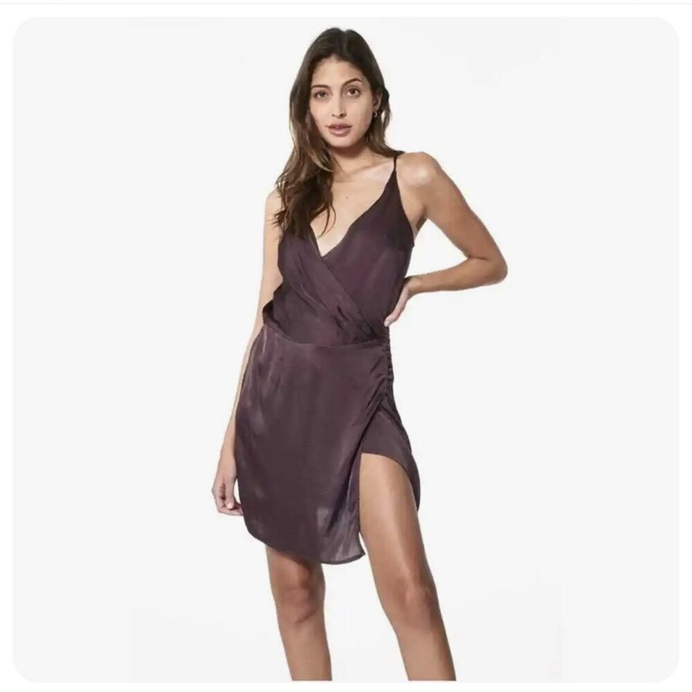 NWT Young Fabulous & Broke Brown Slip Dress Mini Faux Wrap Cocktail Womens M